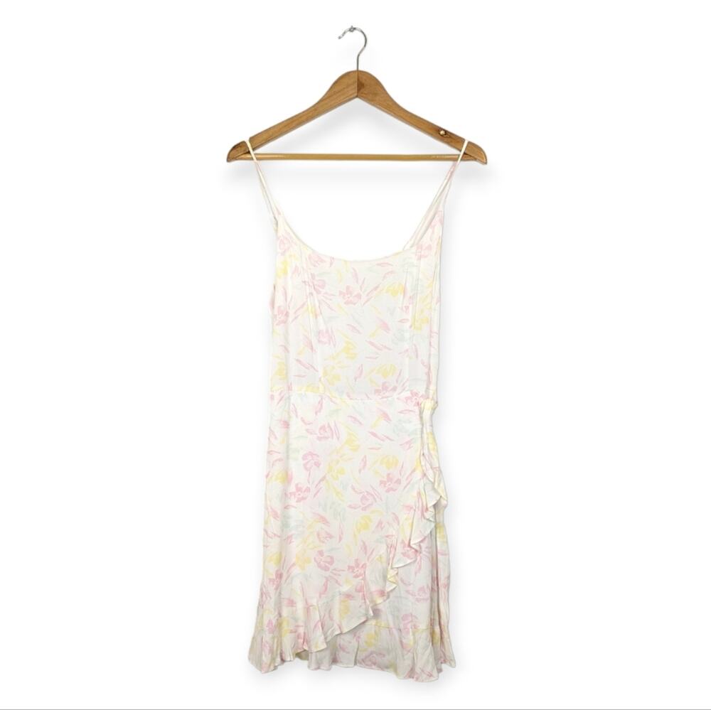 Row A Mini Dress M White Floral Ruffle Spaghetti Strap Feminine NWT